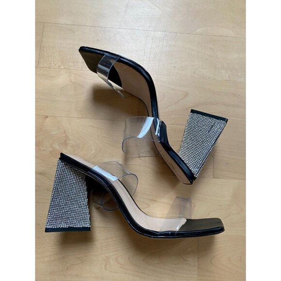 SCHUTZ "Ariellen" Embellished Heel Black Mules Sandals - Picture 4 of 9